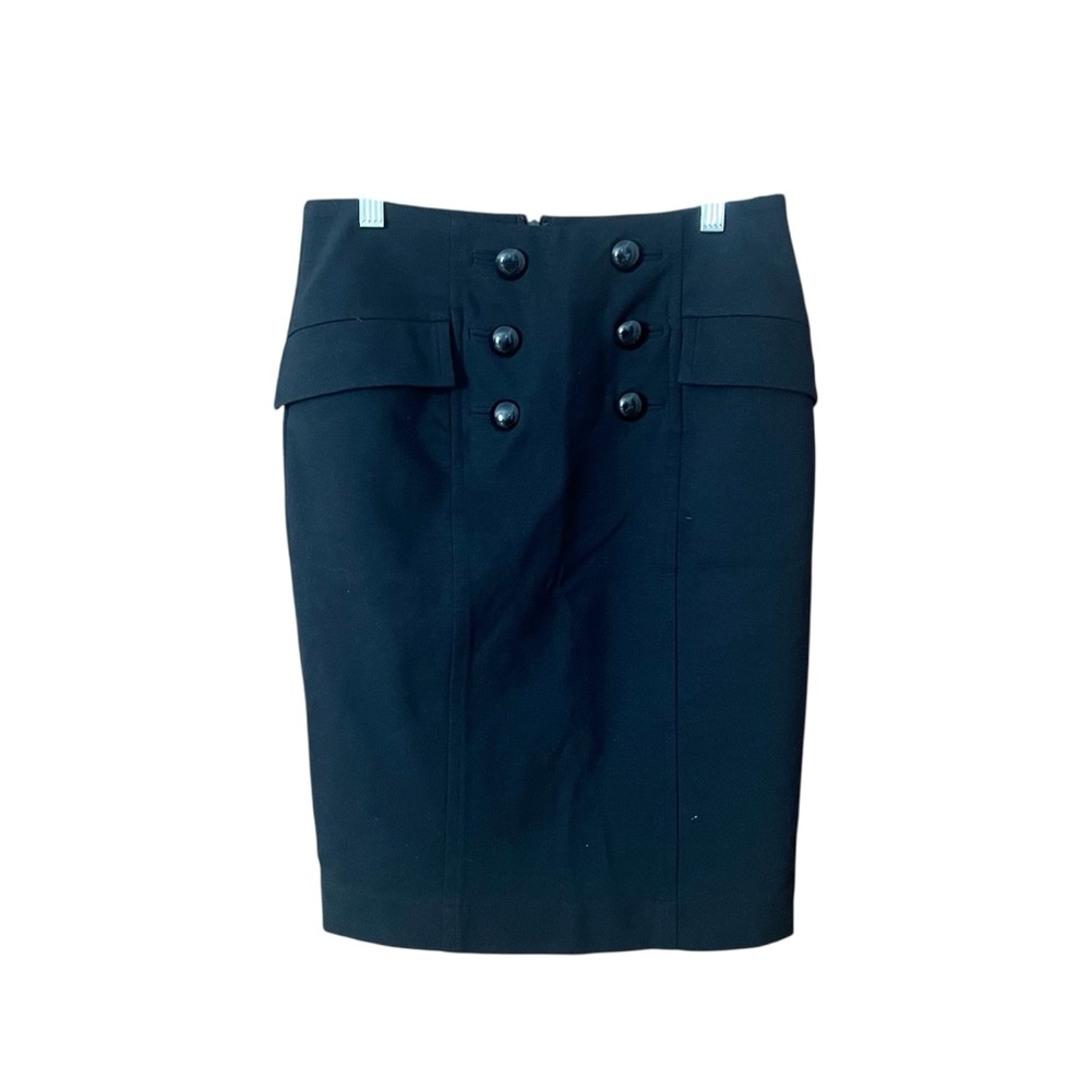 INC Black Buttoned Pencil Skirt 2 Knee Length Office Career Basics Staple